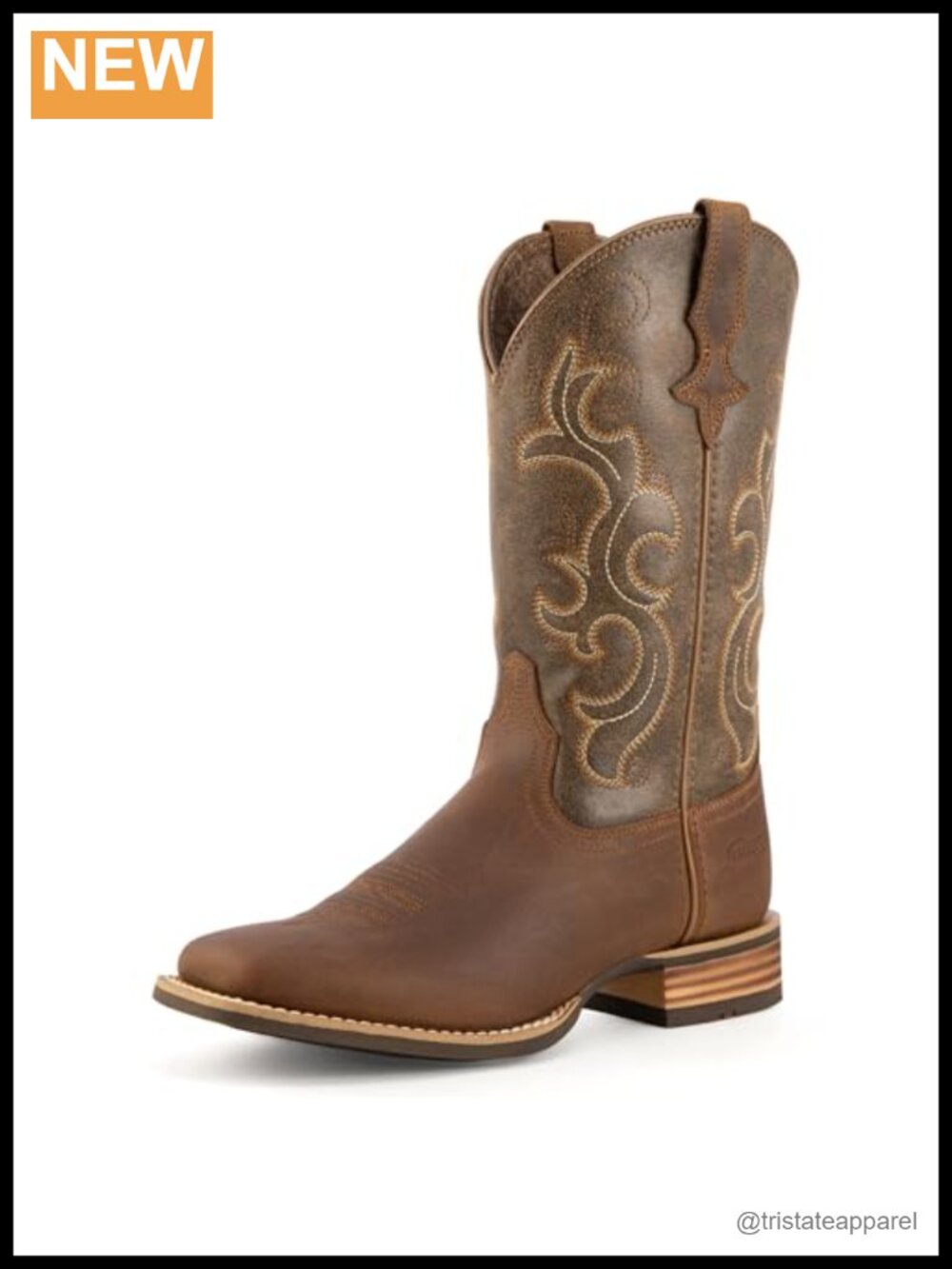 Genuine Leather Cowgirl Boots Embroidered Square Toe Low Heel Pull Tabs Mid